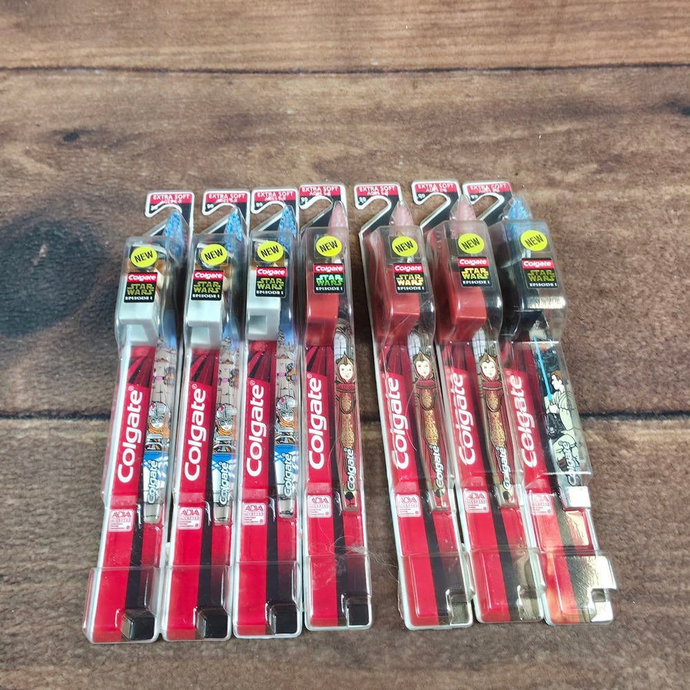 Colgate Toothbrush Kids Ages 5-8 Multi NEW Star Wars Episode I 1999 Vintage 7pk